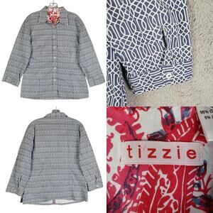 Tizzie Shirt Women's Size Large L Blue Geometric Long Sleeve Button Down